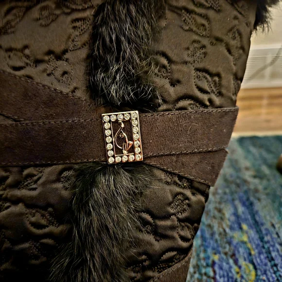 Vintage Baby Phat Black Wedge Boots with Fur Trim LIKE NEW Not a RHINESTONE GONE - Picture 3 of 8